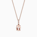 The Blush 14K Rose Gold Morganite and Diamond Pendant (1.74 TCW) features a rectangular pale pink morganite accented by a vertical row of small white diamonds on a delicate rose gold chain.