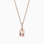 The Blush 14K Rose Gold Morganite and Diamond Pendant (1.74 TCW) features a rectangular pale pink morganite accented by a vertical row of small white diamonds on a delicate rose gold chain.