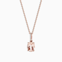 The Blush 14K Rose Gold Morganite and Diamond Pendant (1.74 TCW) features a rectangular pale pink morganite accented by a vertical row of small white diamonds on a delicate rose gold chain.