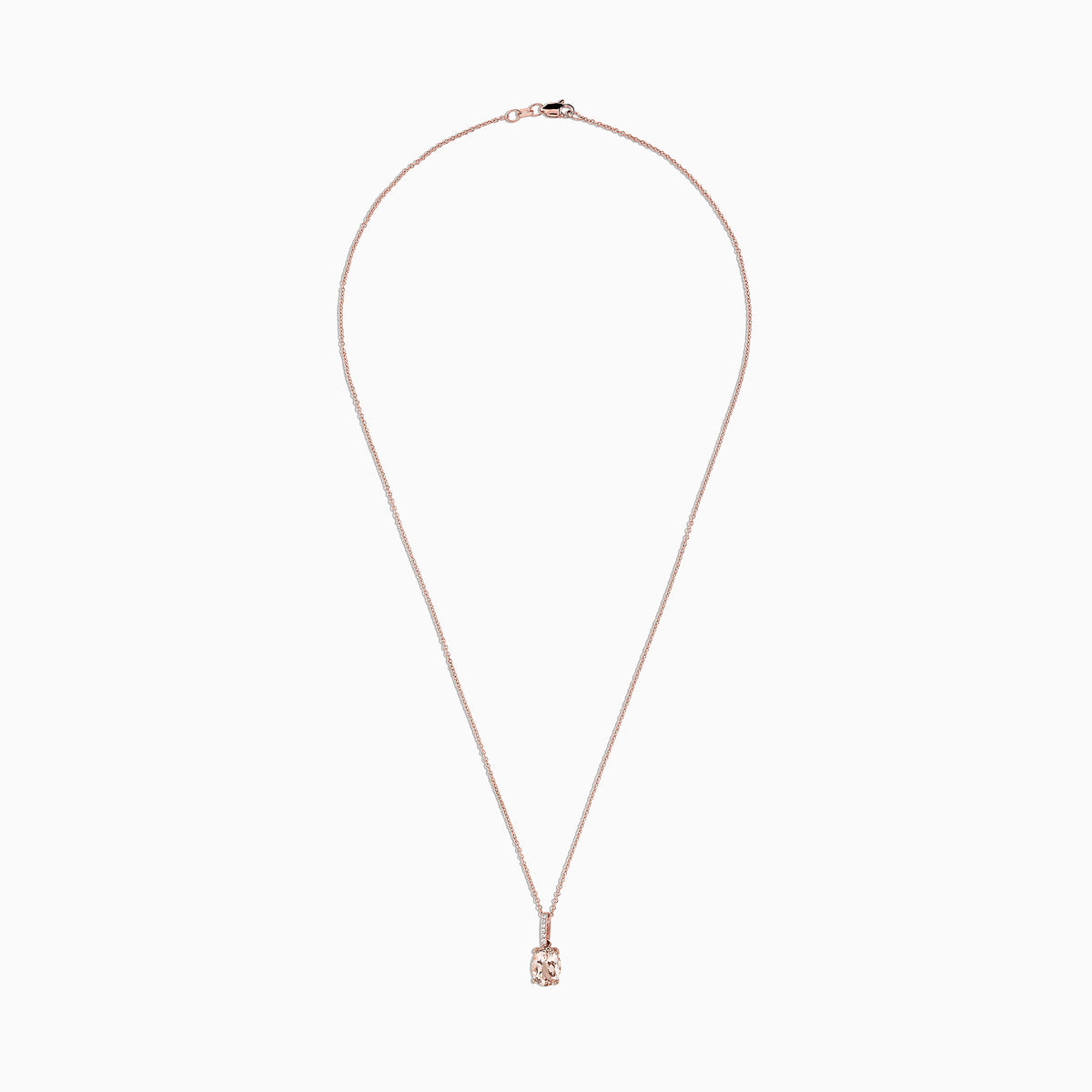 The Blush 14K Rose Gold Morganite and Diamond Pendant (1.74 TCW) features a rectangular pale pink morganite accented by a vertical row of small white diamonds on a delicate rose gold chain.