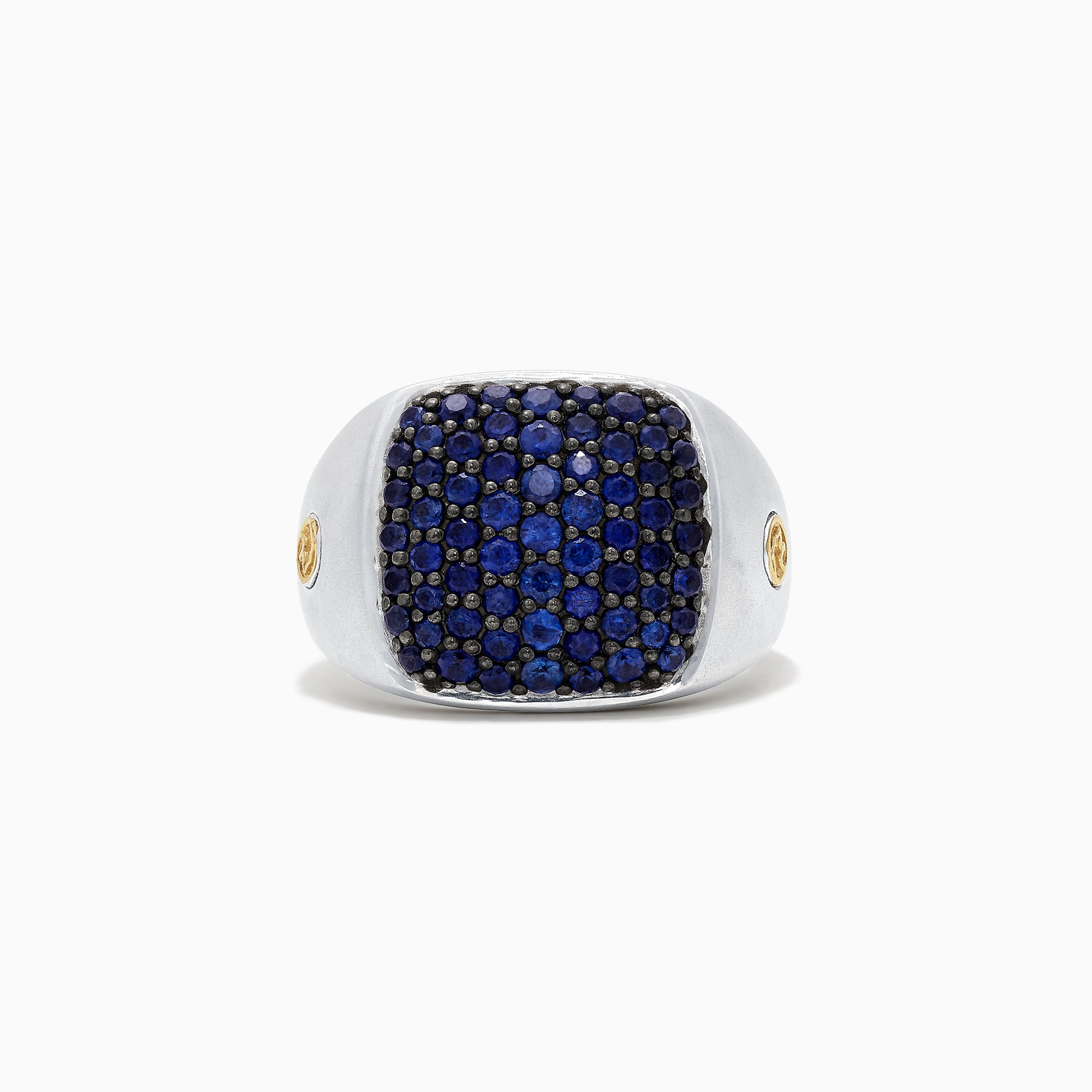 Men's Sterling Silver 18K Yellow Gold Blue Sapphire Ring, TCW