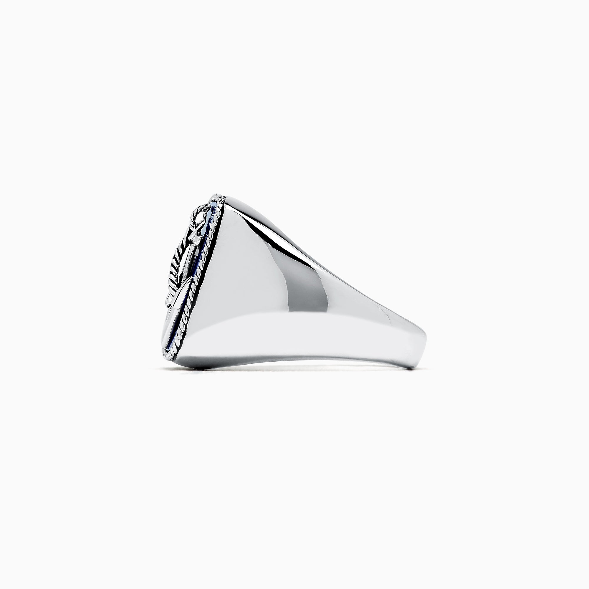 The Mens Sterling Silver Lapis Lazuli Anchor Ring, 5.90 TCW, features a raised anchor on a rectangular deep blue lapis lazuli stone with a rope-style border.
