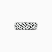 The Mens Sterling Silver Braided Ring features a bold, textured design with a braided pattern, showcased against a plain white background.