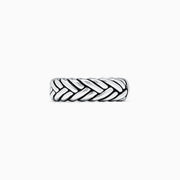 The Mens Sterling Silver Braided Ring features a bold, textured design with a braided pattern, showcased against a plain white background.