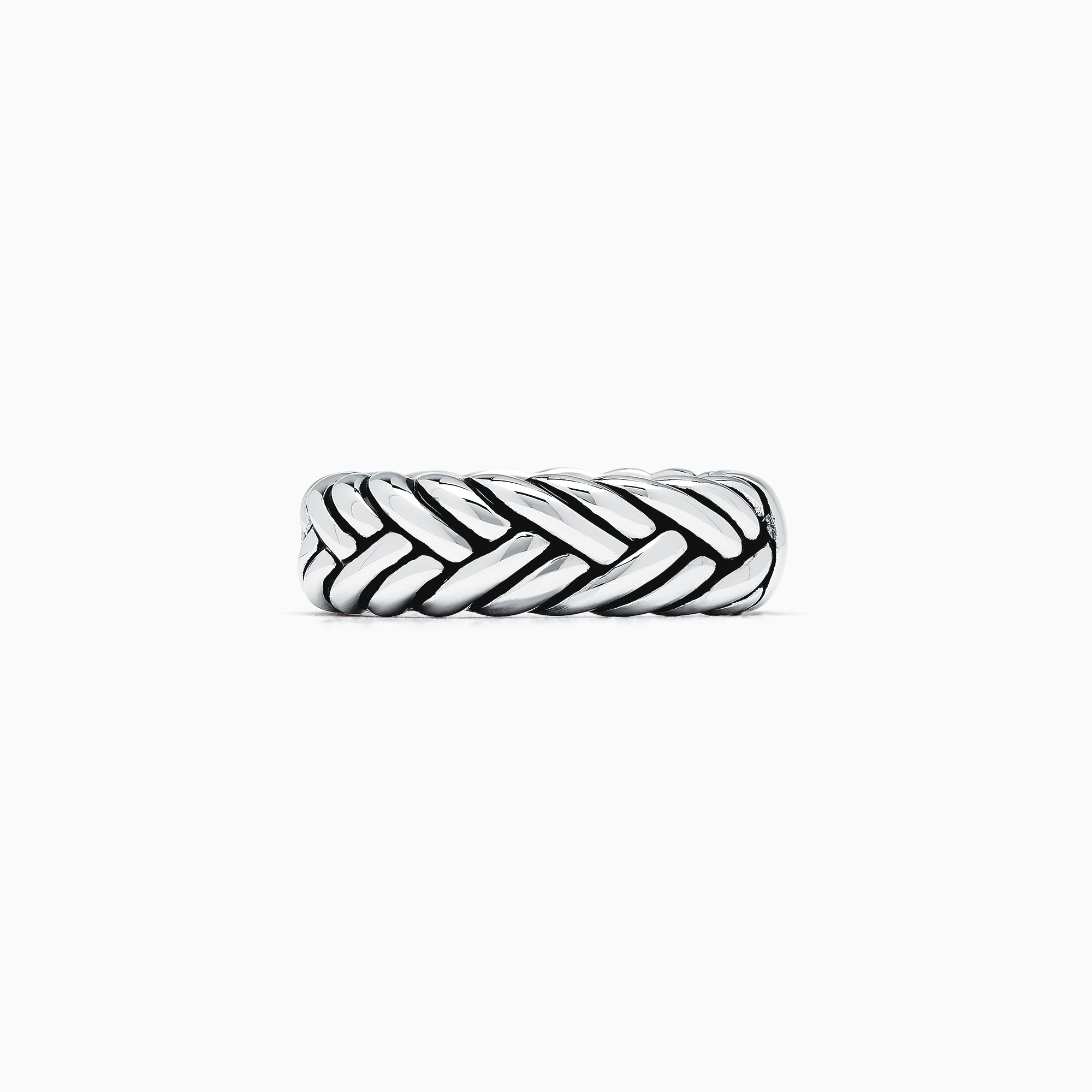 The Mens Sterling Silver Braided Ring features a bold, textured design with a braided pattern, showcased against a plain white background.