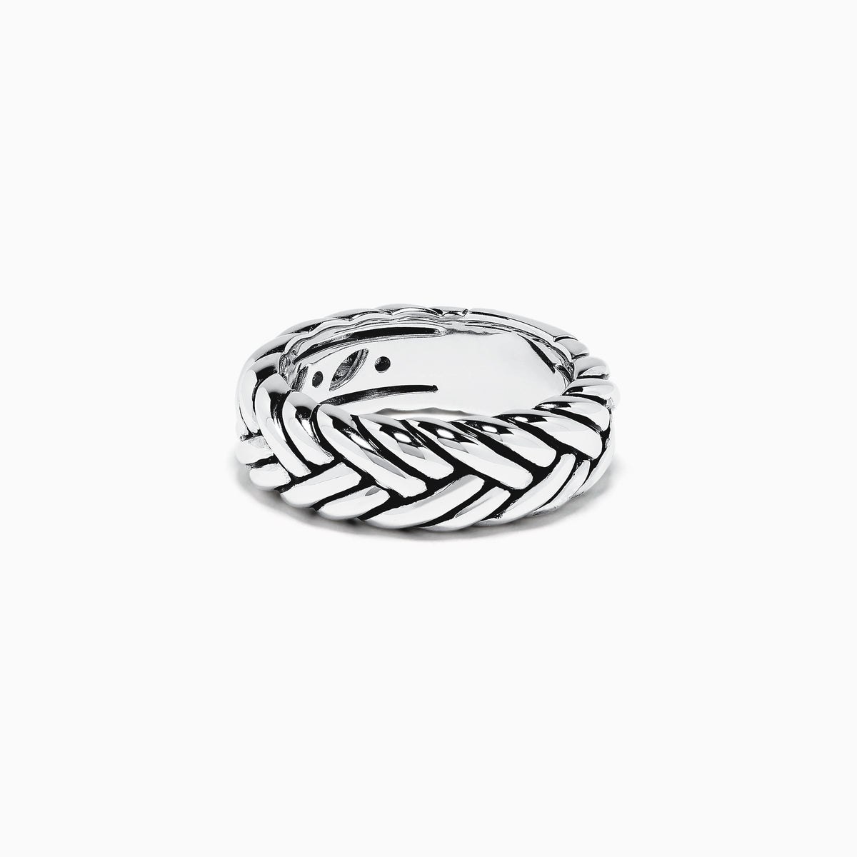 The Mens Sterling Silver Braided Ring features a bold, textured design with a braided pattern, showcased against a plain white background.