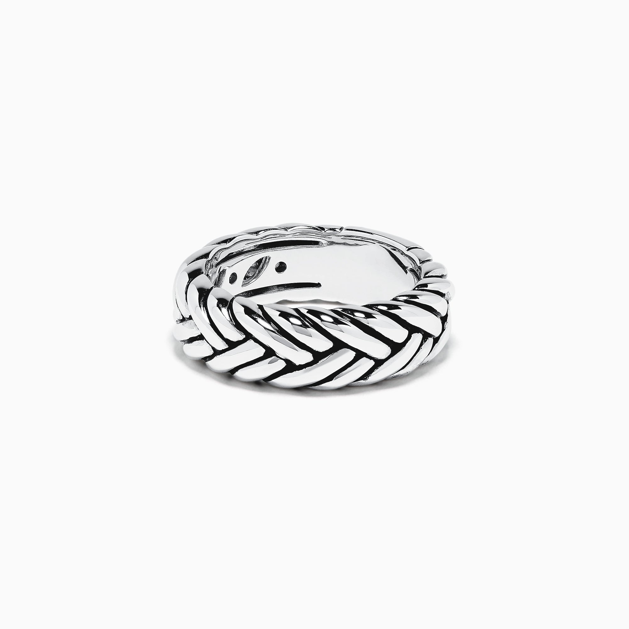 The Mens Sterling Silver Braided Ring features a bold, textured design with a braided pattern, showcased against a plain white background.