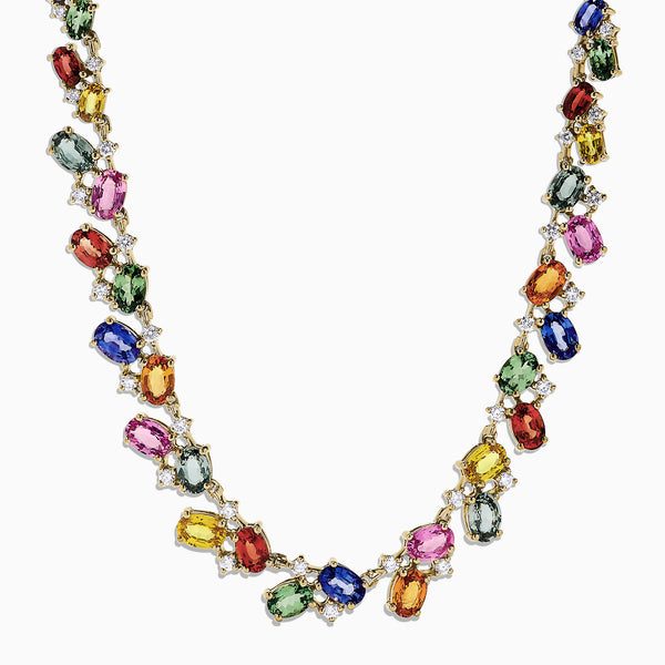 Effy Watercolors 14K Gold Multi Sapphire & Diamond Necklace, 44.76 TCW ...