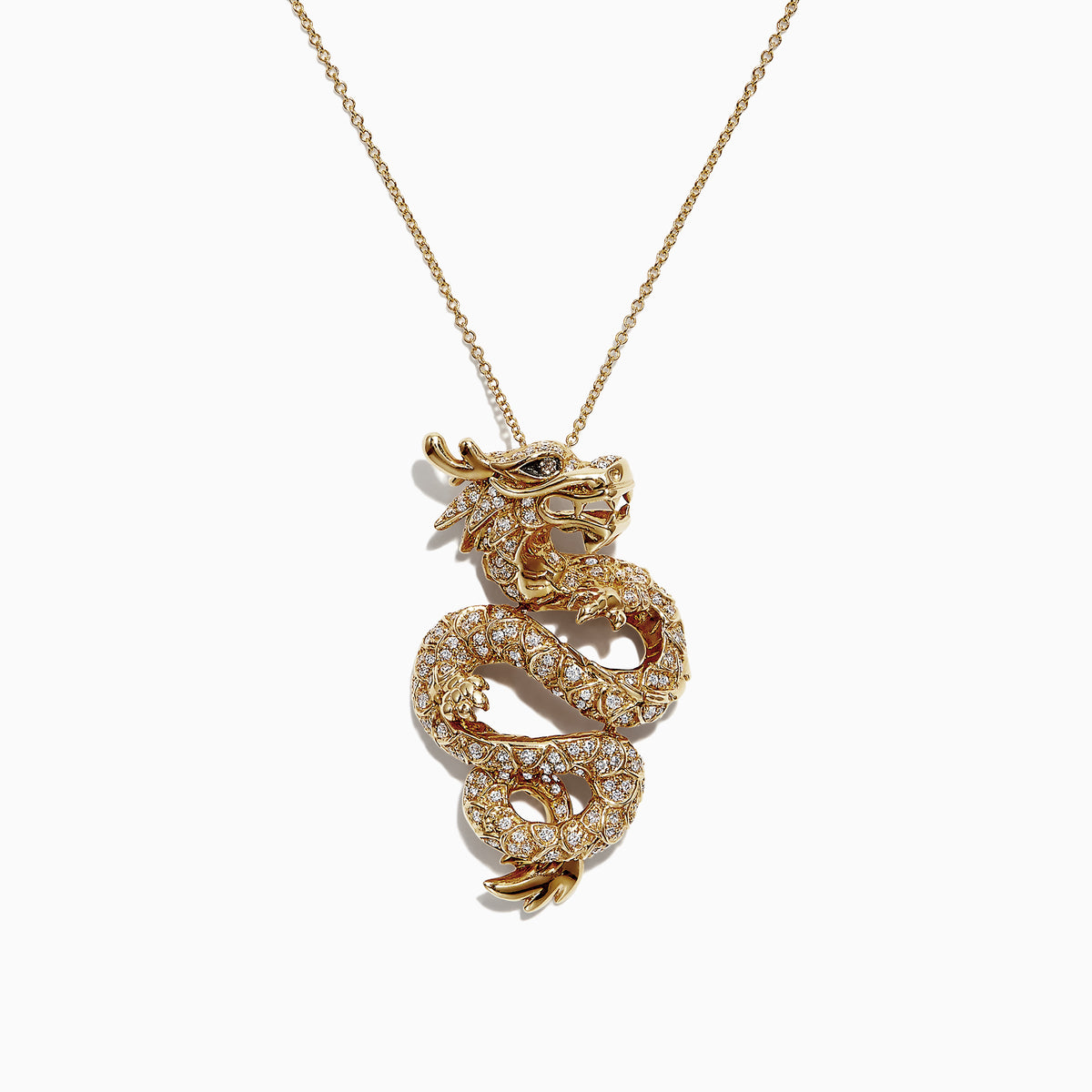 The Safari 14K Yellow Gold Diamond Dragon Pendant, 0.59 TCW, features a detailed dragon design encrusted with diamonds for a bold statement look.