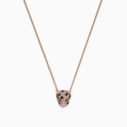 The Signature 14K Rose Gold Diamond and Tsavorite Garnet Mini Pendant, 0.18 TCW, features a panther’s head with diamond accents and tsavorite garnet eyes, shown against a white background.