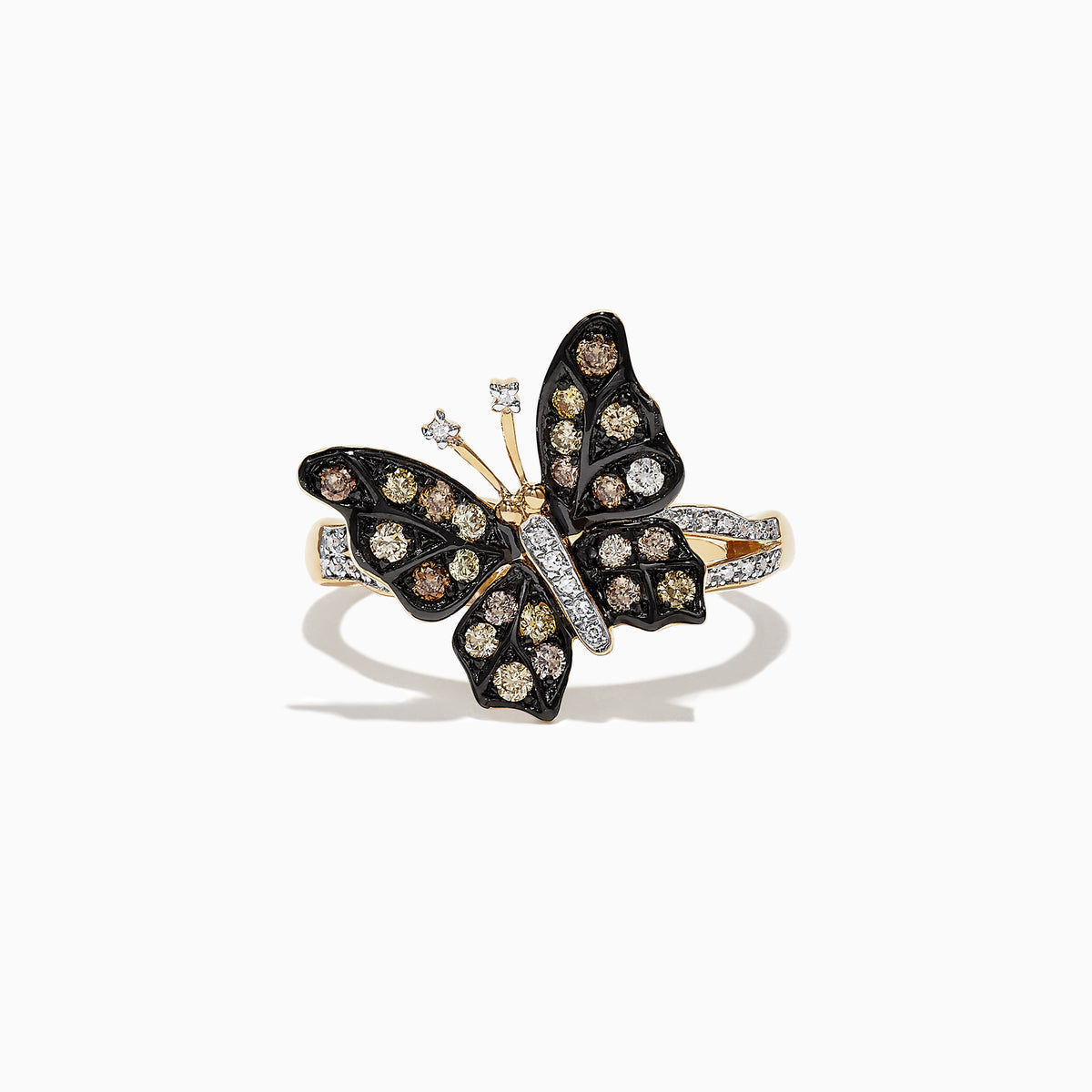 The Nature 14K Yellow Gold Espresso & White Diamond Butterfly Ring, 0.45 TCW, is beautifully displayed against a plain white background.