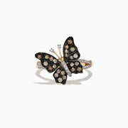 The Nature 14K Yellow Gold Espresso & White Diamond Butterfly Ring, 0.45 TCW, is beautifully displayed against a plain white background.