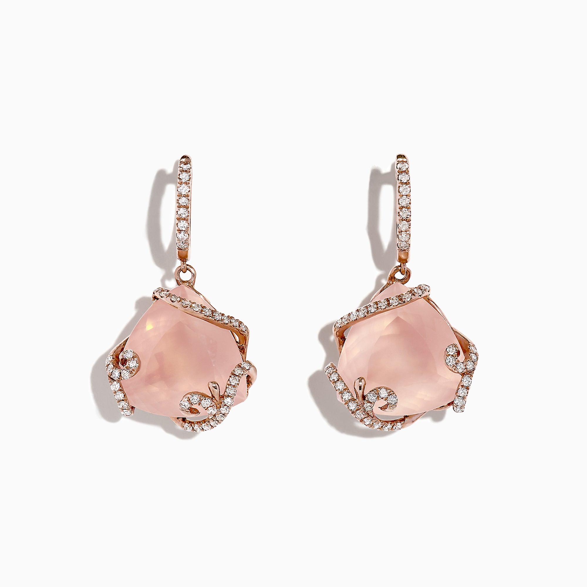 Effy Jewelry 14K Rose Gold Rose Quartz and Diamond Earrings, 13.05 TCW