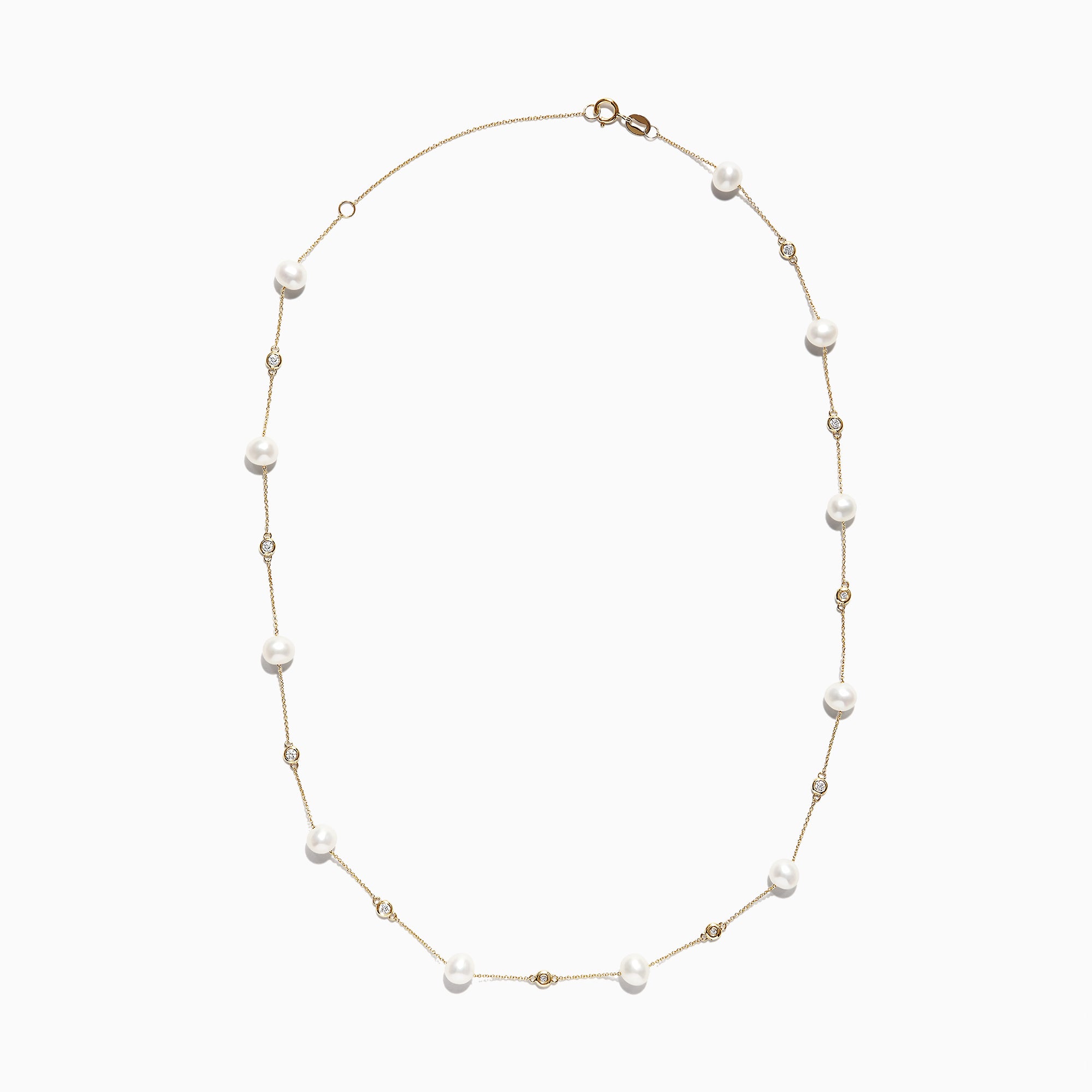 Effy 14K Yellow Gold Diamond and Fresh Water Pearl Necklace, 0.34 TCW