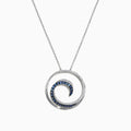 Royale Bleu 14K White Gold Sapphire & Diamond Wave Pendant (0.49 TCW) features a circular design with sapphire and diamond accents on a fine chain, showcased against a white background.