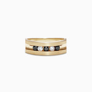 A modern 14K yellow gold ring featuring alternating black and white diamonds (0.49 TCW) in a cutout design—an elegant Effy Mens Ring.