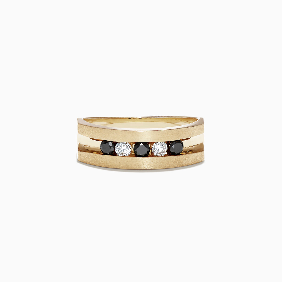 A modern 14K yellow gold ring featuring alternating black and white diamonds (0.49 TCW) in a cutout design—an elegant Effy Mens Ring.