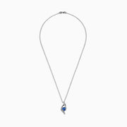 The Nahla Siri 14K White Gold Tanzanite & Diamond Pendant (1.46 TCW) features a twisted design with a triangular tanzanite gemstone and a row of sparkling diamonds set along one curve.