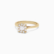 The Bouquet 14K Yellow Gold Diamond Cluster Ring, 0.51 TCW, showcases a round cluster of sparkling diamonds set in yellow gold, elegantly presented on a plain white background.