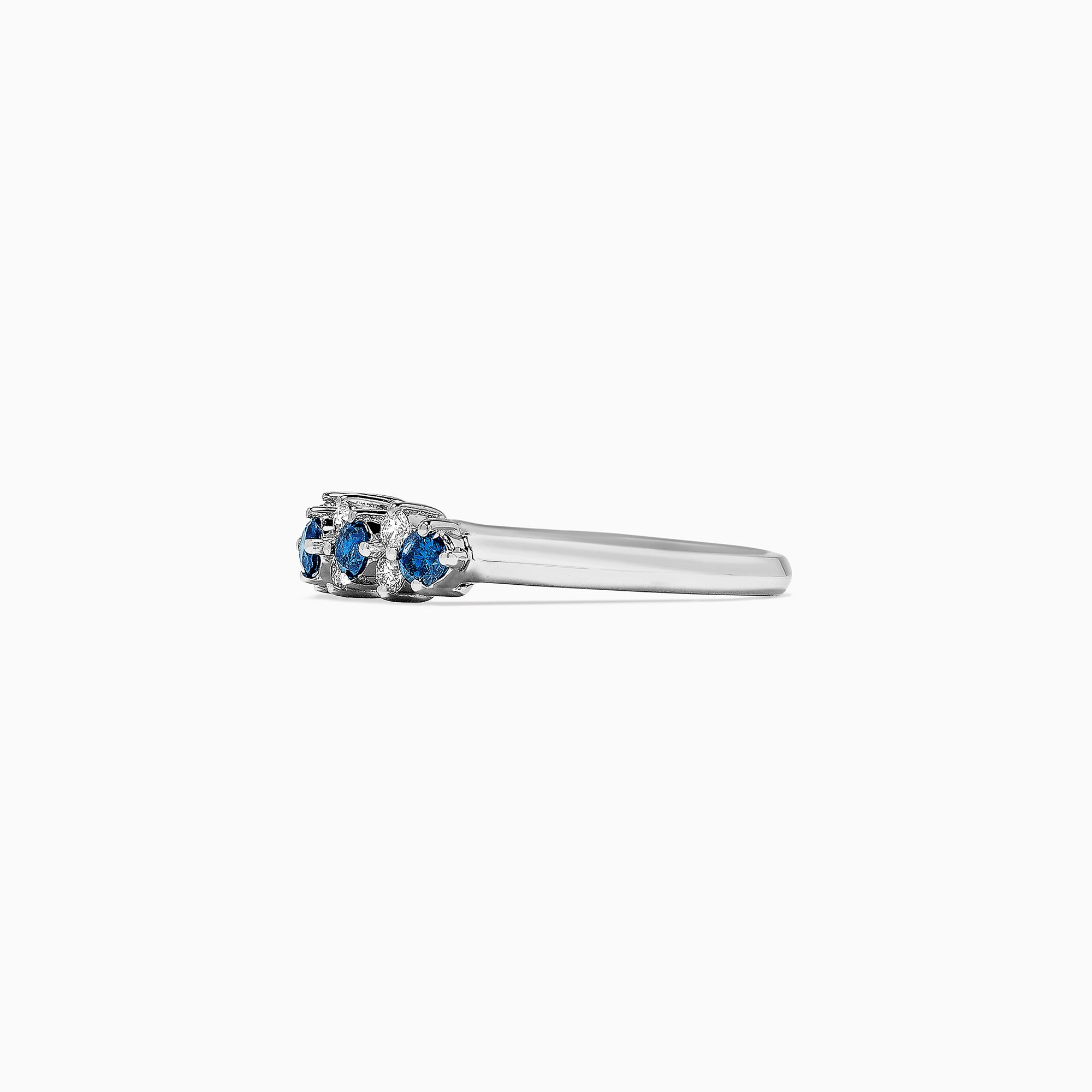The Bella Bleu 14K White Gold Blue and White Diamond Ring, 0.58 TCW, showcases alternating round blue and white diamonds set in polished gold, beautifully displayed on a white background.