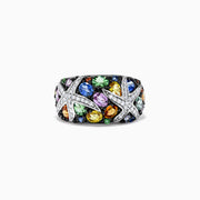 The Watercolors 14K White Gold Multi Sapphire and Diamond Ring, 3.75 TCW, features two starfish shapes set with blue, green, yellow, orange, and purple sapphires in a vibrant design against white gold.