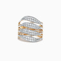The Duo 14K Yellow and White Gold Diamond Ring, 1.31 TCW, features multiple overlapping wavy bands encrusted with sparkling white diamonds. Displayed against a white background.