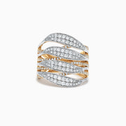 The Duo 14K Yellow and White Gold Diamond Ring, 1.31 TCW, features multiple overlapping wavy bands encrusted with sparkling white diamonds. Displayed against a white background.