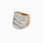 The Duo 14K Yellow and White Gold Diamond Ring, 1.31 TCW, features multiple overlapping wavy bands encrusted with sparkling white diamonds. Displayed against a white background.