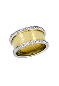 The DOro 14K Yellow and White Gold Diamond Ring, 0.36 TCW, features a wide textured center, diamond-encrusted edges, and a polished finish—a stunning Effy piece that pairs beautifully with any Diamond Pendant.