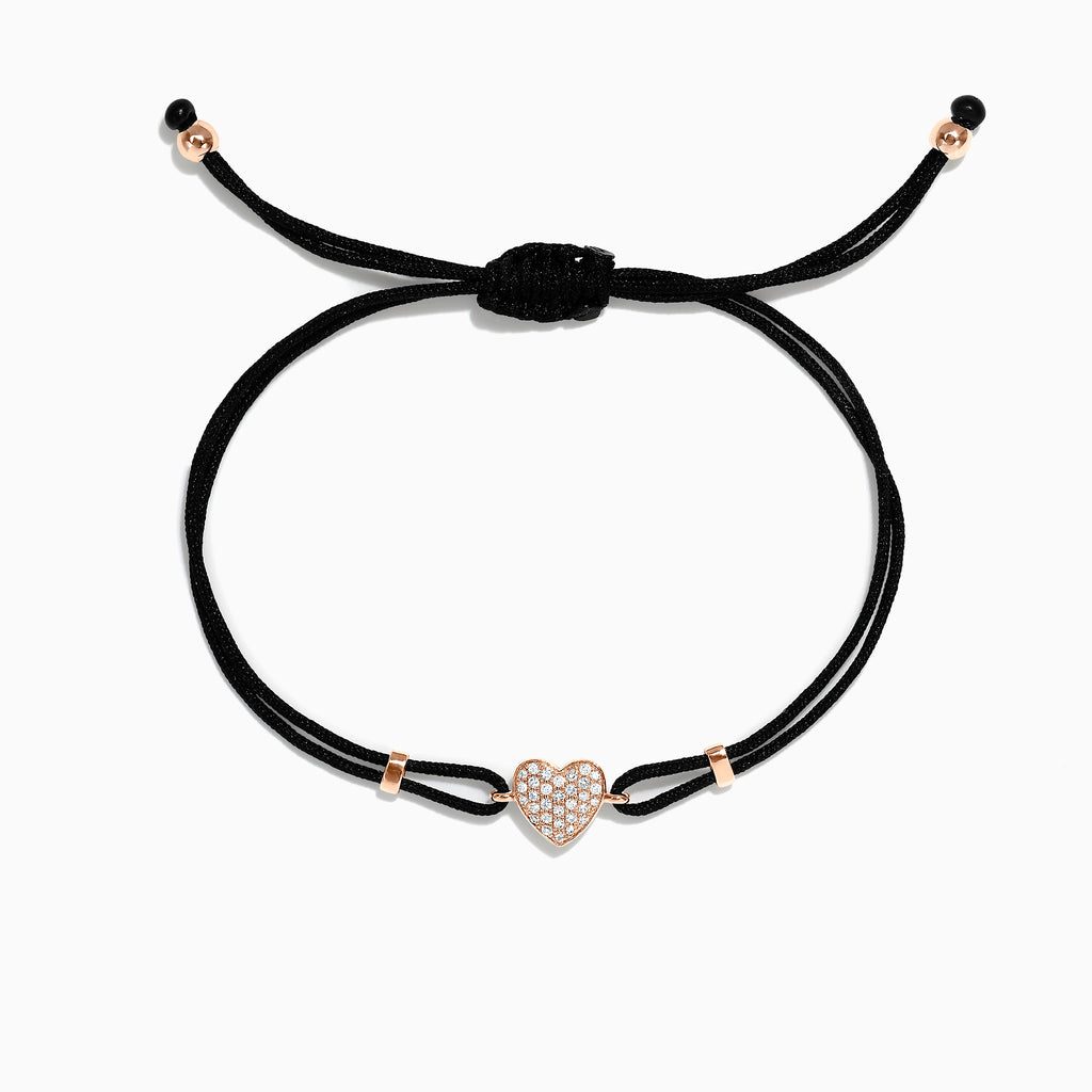Effy Novelty 14K Rose Gold Diamond Heart String Bracelet, 0.13 TCW
