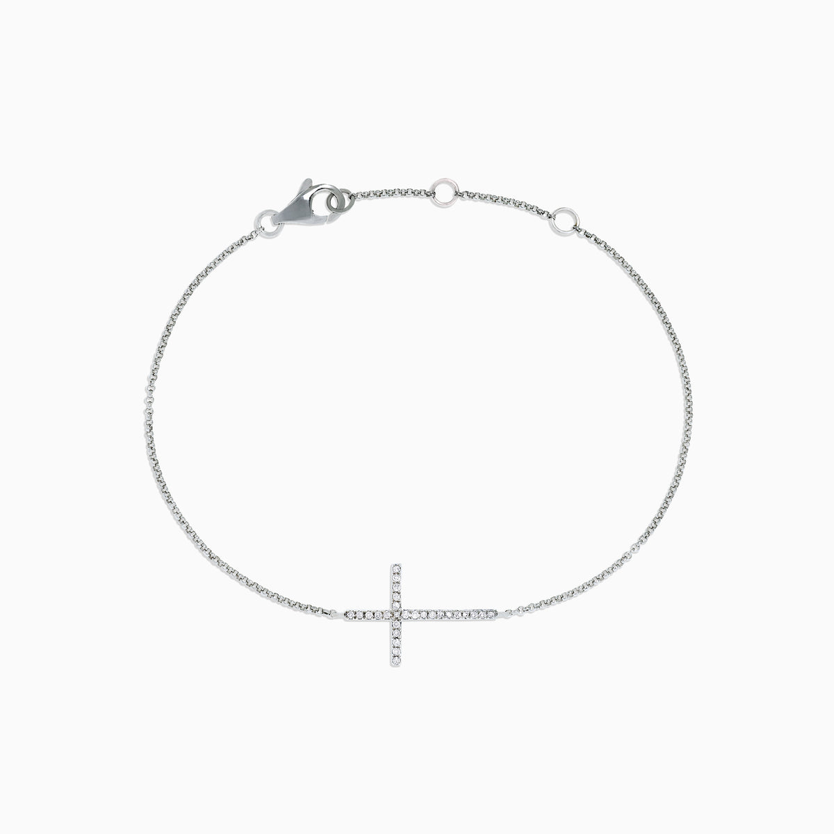 Novelty 14K White Gold Diamond Cross Bracelet, 0.09, showcases a horizontal cross accented with sparkling diamonds and is finished with a secure lobster clasp.