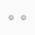 A pair of Pave Classica 14K White Gold Diamond Halo Stud Earrings, 0.35 TCW, featuring a central round stone surrounded by a diamond halo, is displayed on a plain white background.
