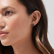 A pair of Signature 14K Rose Gold Black Diamond & Emerald Earrings, 0.93 TCW, shaped like panther heads with black diamonds, rose gold and emerald accents for the eyes, displayed on a plain white background.