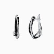 A pair of elegant Effy 14K White Gold Black and White Diamond Earrings (0.79 TCW) featuring intertwined bands, displayed on a white background.