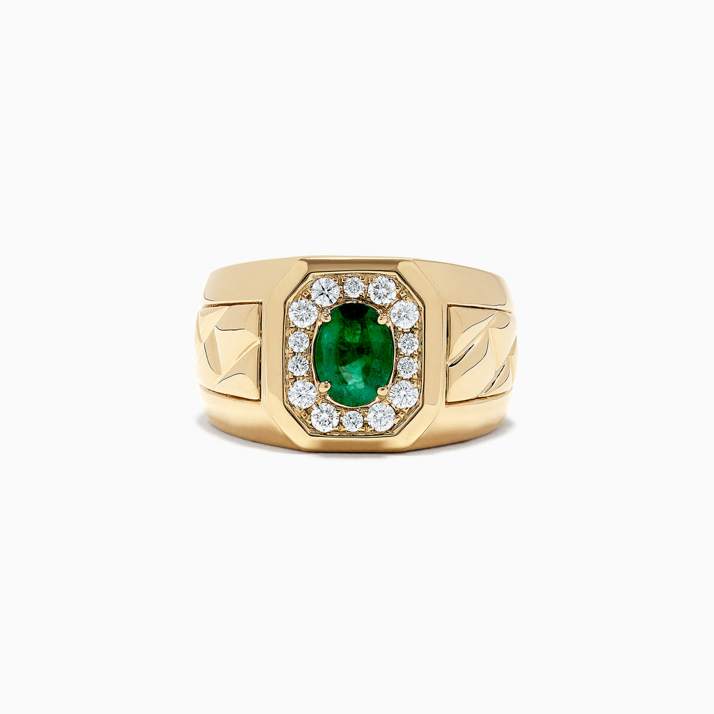 Effy Men's 14K Yellow Gold Emerald and Diamond Ring, 1.55 TCW