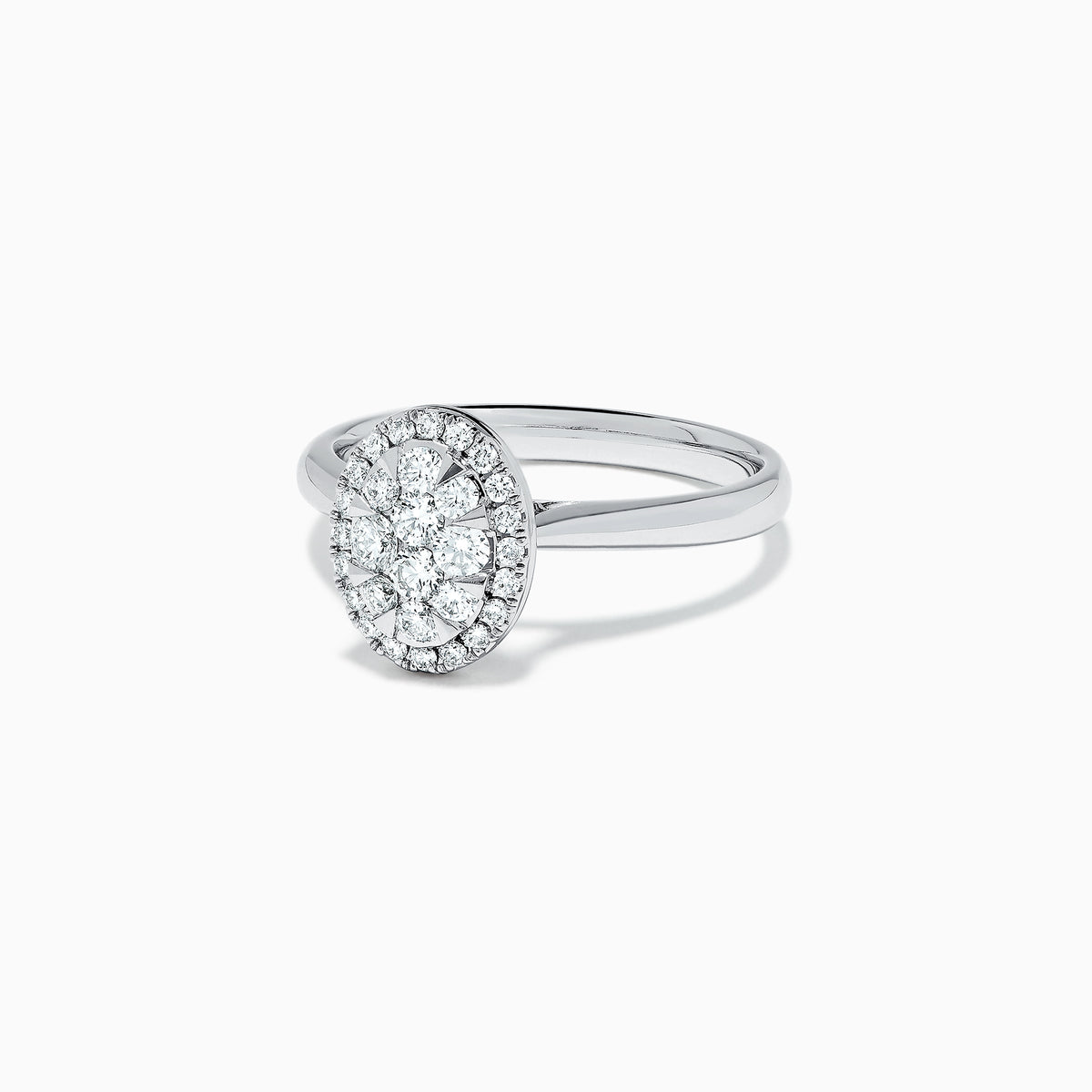 The Bouquet 14K White Gold Diamond Ring, 0.46 TCW, features an oval cluster of round diamonds set on polished white gold, shown against a plain white background.
