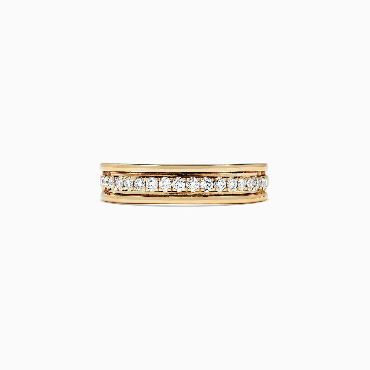 The DOro 14K Yellow Gold Diamond Band features a channel-set row of round white diamonds totaling 0.25 TCW, bordered by smooth gold bands on the top and bottom.