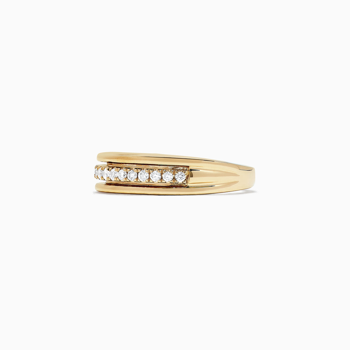 The DOro 14K Yellow Gold Diamond Band features a channel-set row of round white diamonds totaling 0.25 TCW, bordered by smooth gold bands on the top and bottom.