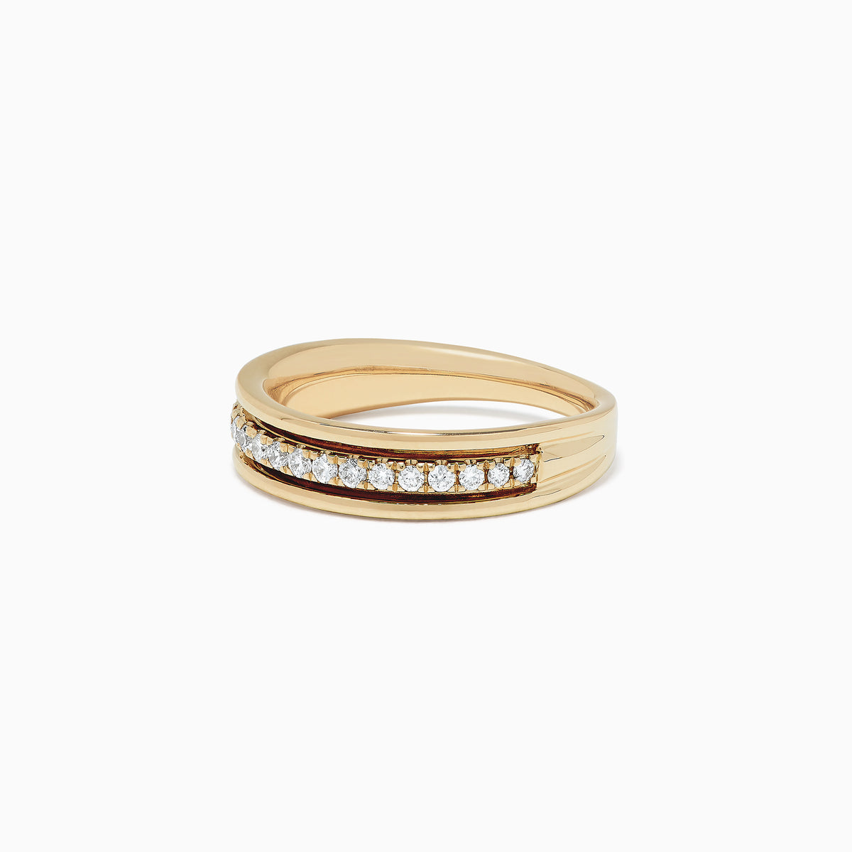 The DOro 14K Yellow Gold Diamond Band features a channel-set row of round white diamonds totaling 0.25 TCW, bordered by smooth gold bands on the top and bottom.