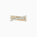 The DOro 14K Yellow Gold Diamond Crossover Band, 0.29 TCW, features overlapping bands—some polished gold, others set with sparkling white diamonds—beautifully displayed on a white background.