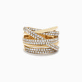 The DOro 14K Yellow Gold Diamond Ring, 1.47 TCW, features multiple overlapping bands—some set with sparkling diamonds—for a layered and intricate look.