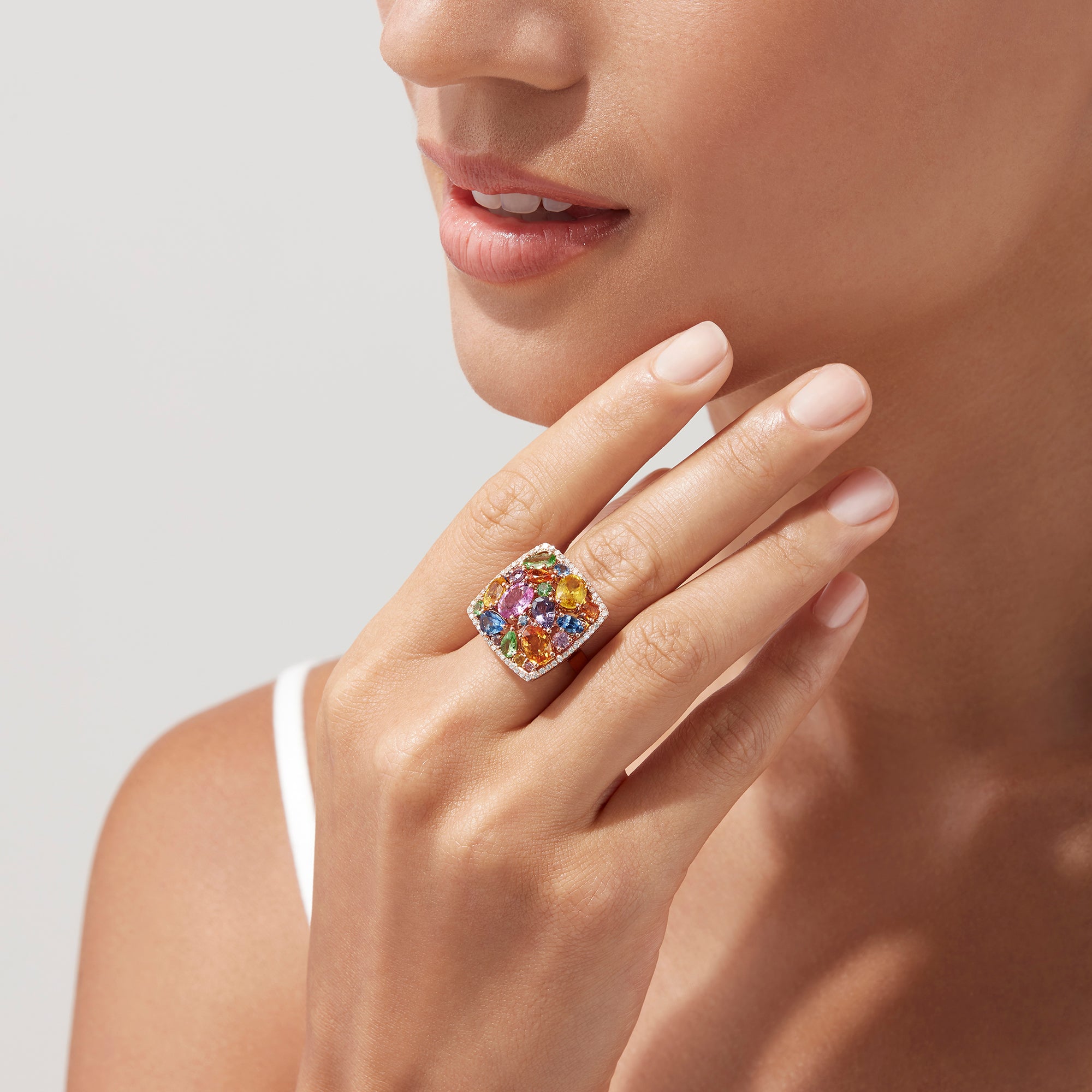 Effy Watercolors 14K Rose Gold Multi Sapphire and Diamond Ring, 7.44 TCW