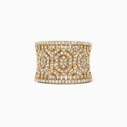 The DOro 14K Yellow Gold Diamond Maze Ring, 0.79 TCW, showcases a wide geometric openwork band fully encrusted with sparkling white diamonds on a plain white background.