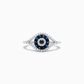 The Novelty 14K White Gold Blue Sapphire & Diamond Evil Eye Ring, 0.45 TCW, features a unique design with concentric blue sapphires and diamonds for a captivating look.