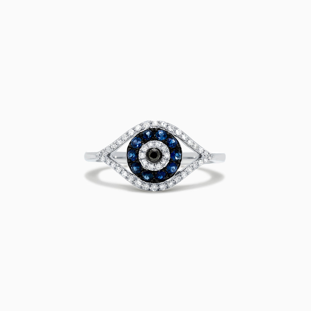 Effy Novelty 14K White Gold Blue Sapphire & Diamond Evil Eye Ring, 0.45 TCW