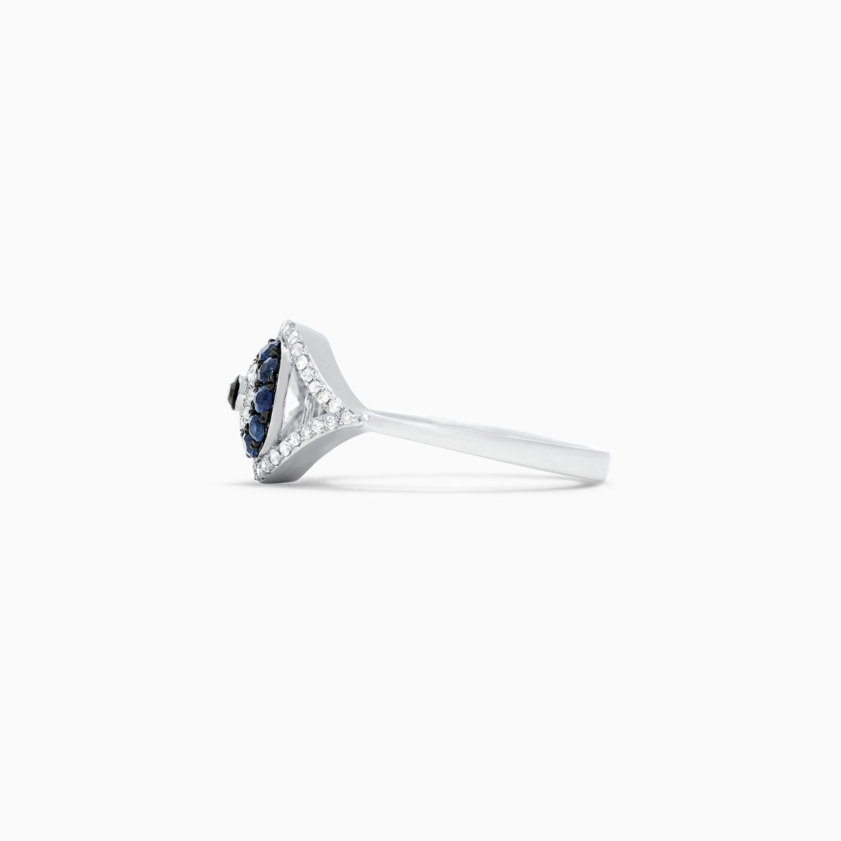 The Novelty 14K White Gold Blue Sapphire & Diamond Evil Eye Ring, 0.45 TCW, features a unique design with concentric blue sapphires and diamonds for a captivating look.