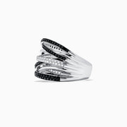This 14K White Gold Black and White Diamond Ring features a wide band with overlapping crisscross rows, set with 0.74 TCW of diamonds for bold contrast and modern elegance.