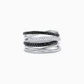 An elegant 14K White Gold Black and White Diamond Ring, 0.56 TCW, featuring multi-band silver with alternating gemstone rows in a stunning intertwined design.