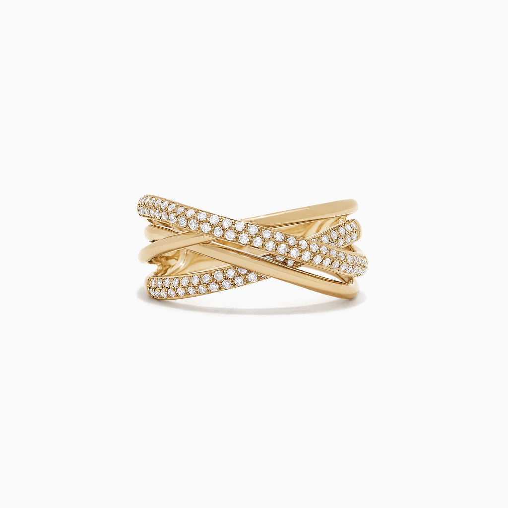 The DOro 14K Yellow Gold Diamond Crossover Ring features multiple crisscrossing bands adorned with 0.40 TCW of sparkling white diamonds, shown on a plain white background.