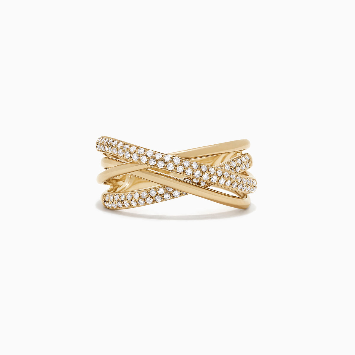 The DOro 14K Yellow Gold Diamond Crossover Ring features multiple crisscrossing bands adorned with 0.40 TCW of sparkling white diamonds, shown on a plain white background.